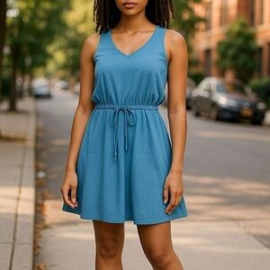 Athleta Turquoise Blue Savannah Strap Mini Dress -‎ Sleeveless, Drawstring Waist